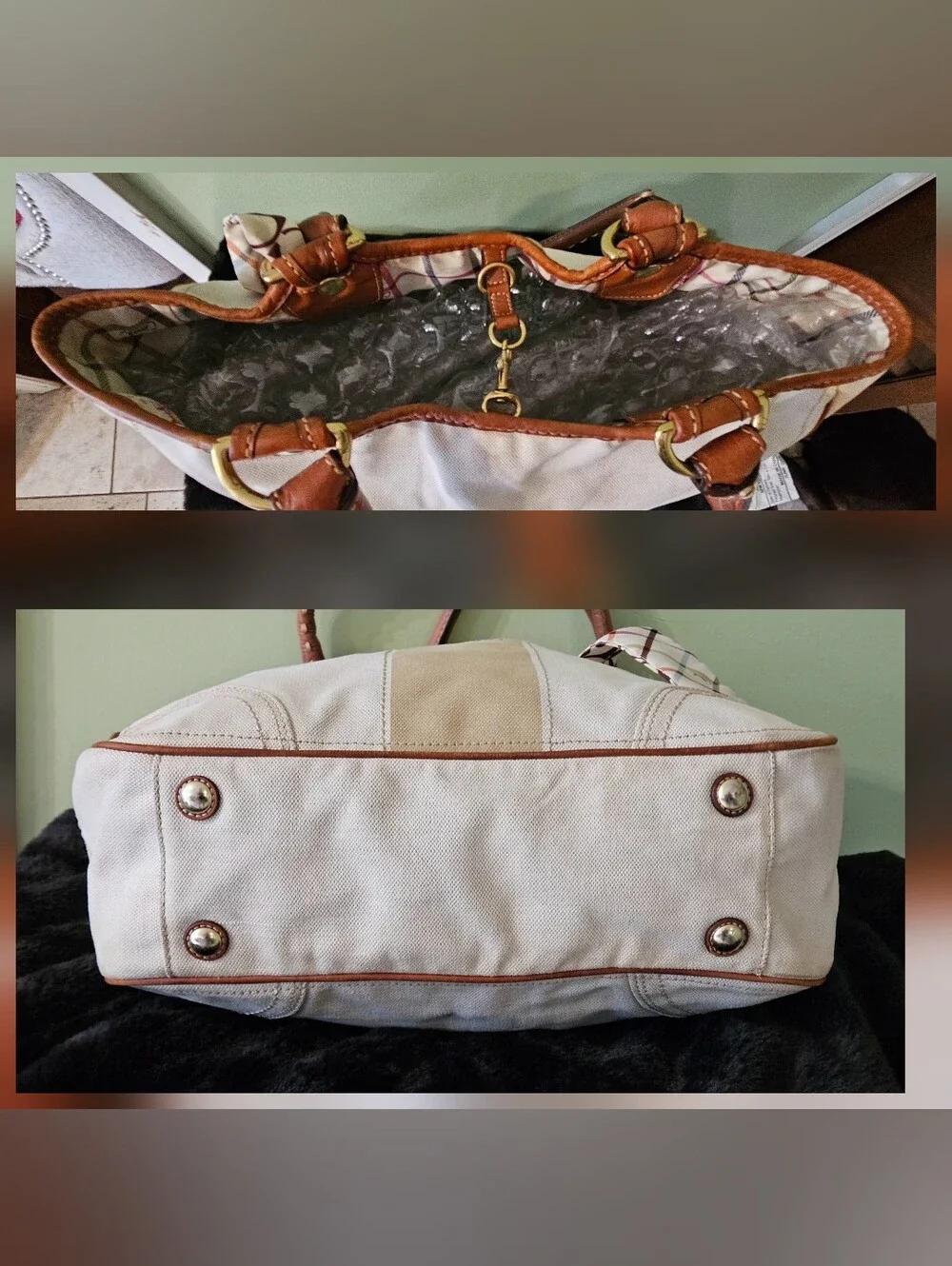 Coach Ltd Ed Heritage Canvas Leather Tote With Scarf, Tattersall Lining